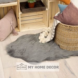 Dark Grey Fluffy Faux Fur Mat