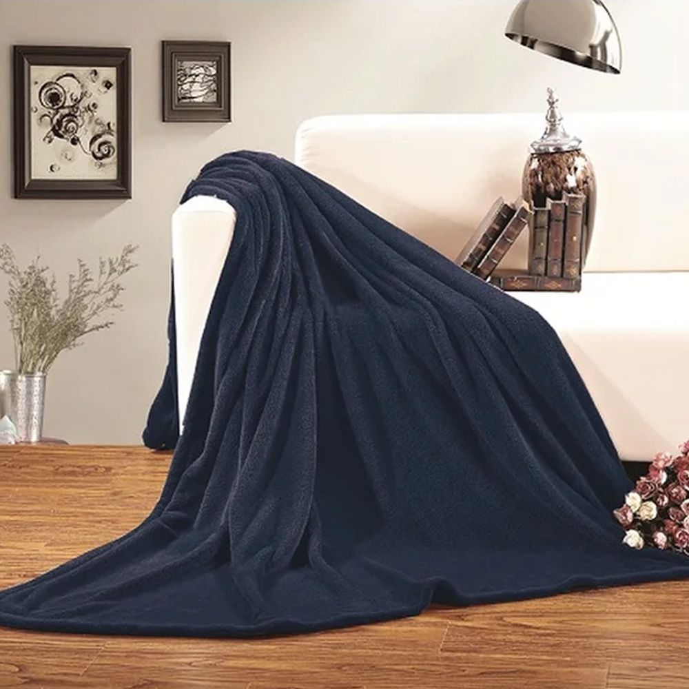 Double Bed AC Fleece Blanket - Navy Blue - Myhomedecor.pk