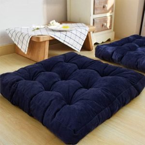 Square Shape Velvet Floor Cushions - Navy Blue